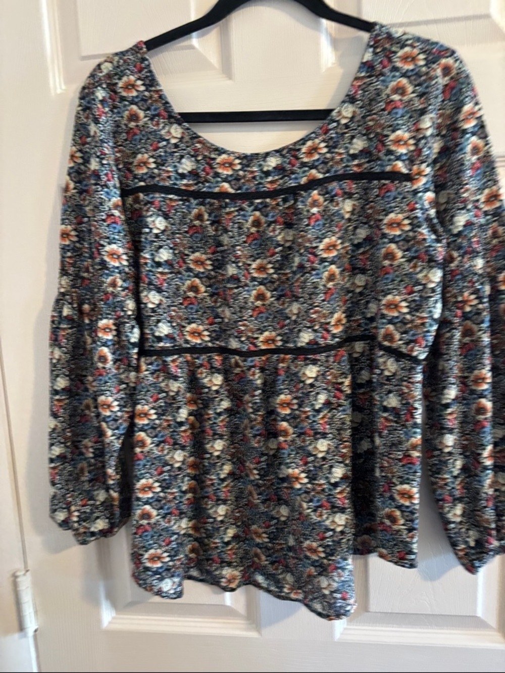 Knox Rose Floral Peasant Blouse in Navy, Orange, Cream